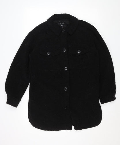 New Look Women's Black Fleece Button Jacket Size 14