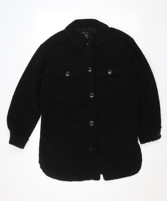New Look Women's Black Fleece Button Jacket Size 14