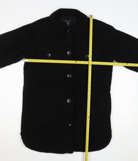 New Look Women's Black Fleece Button Jacket Size 14