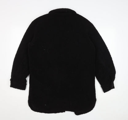 New Look Women's Black Fleece Button Jacket Size 14