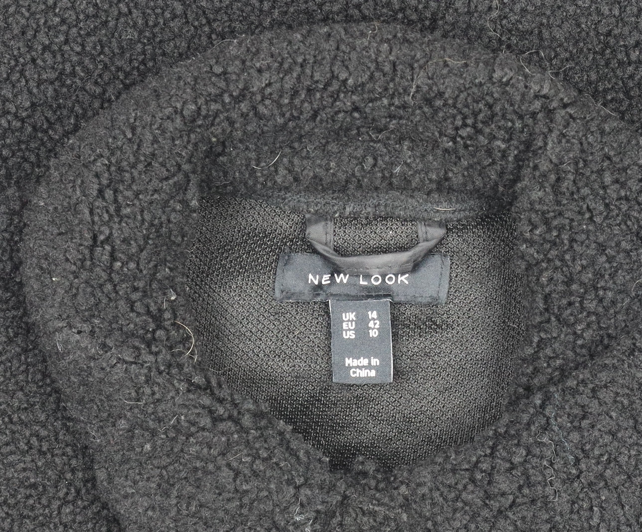 New Look Women's Black Fleece Button Jacket Size 14