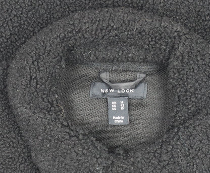 New Look Women's Black Fleece Button Jacket Size 14