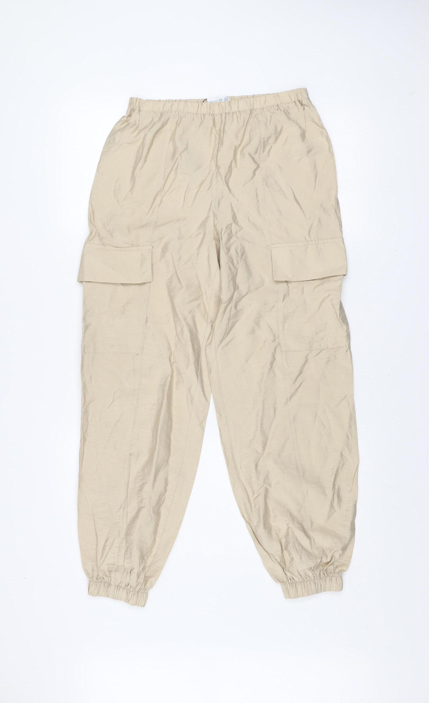 Primark Women’s Beige XS Cargo Trousers Elastic Waist Viscose