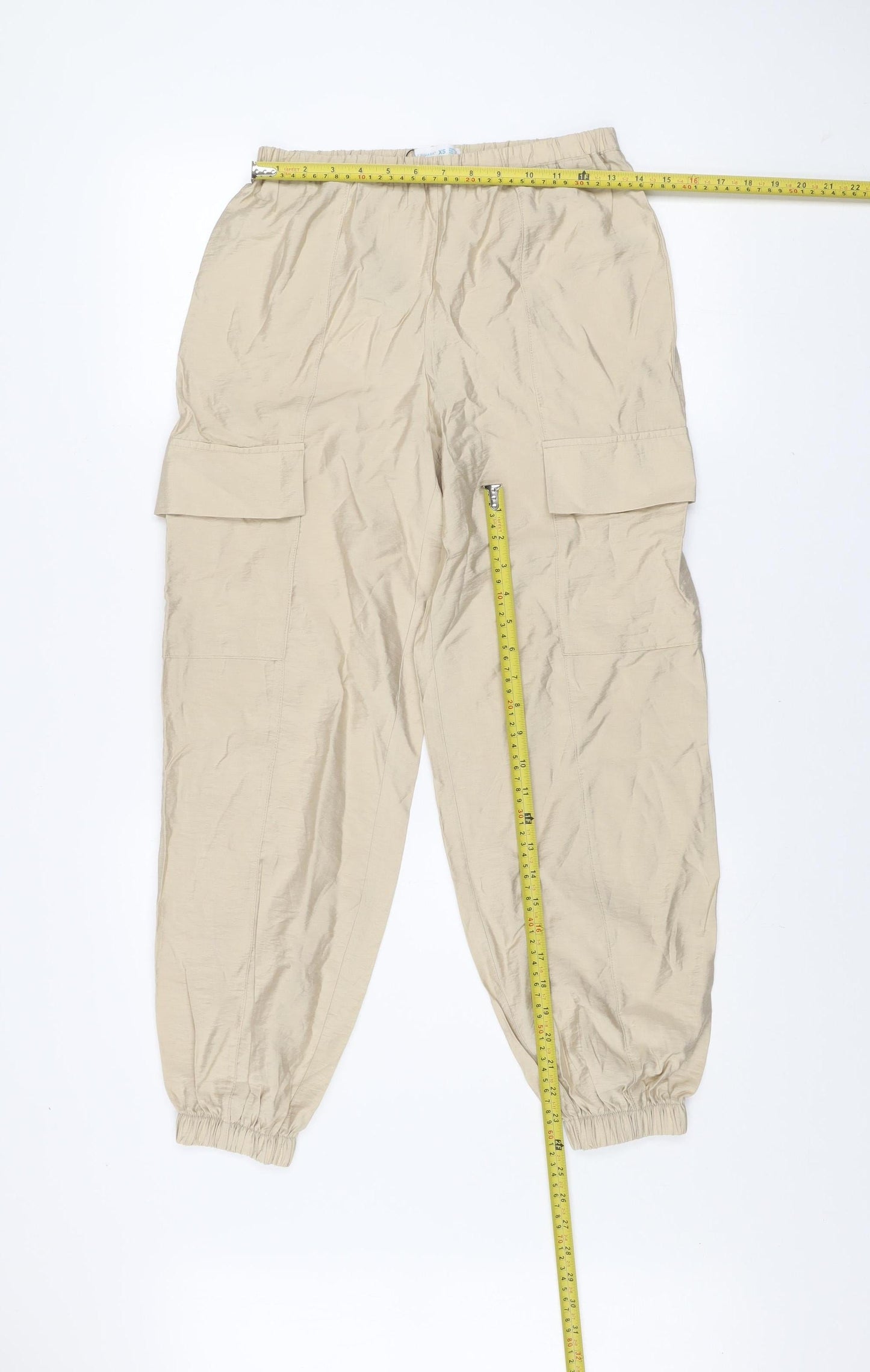 Primark Women’s Beige XS Cargo Trousers Elastic Waist Viscose