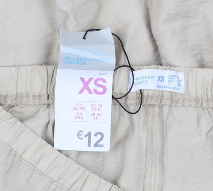 Primark Women’s Beige XS Cargo Trousers Elastic Waist Viscose