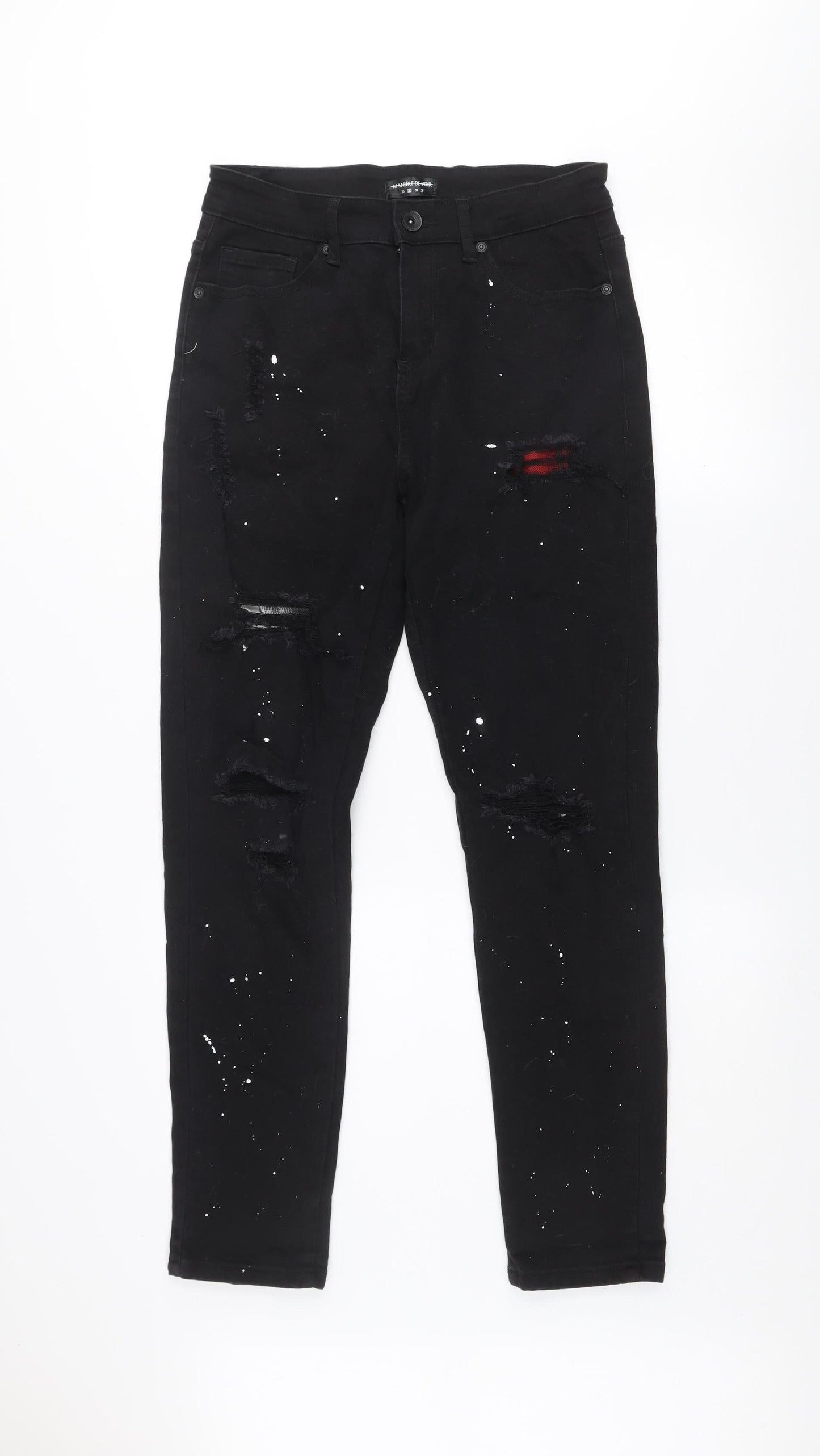 Manière De Voir Men's Black Slim Fit Distressed Skinny Jeans 32W 34L