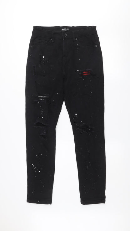 Manière De Voir Men's Black Slim Fit Distressed Skinny Jeans 32W 34L