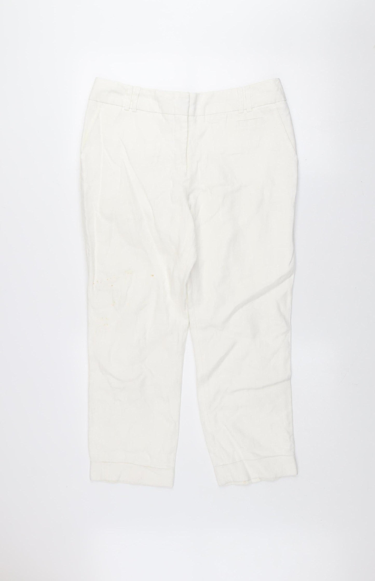Next Womens White Linen Cropped Trousers Size 12 Regular