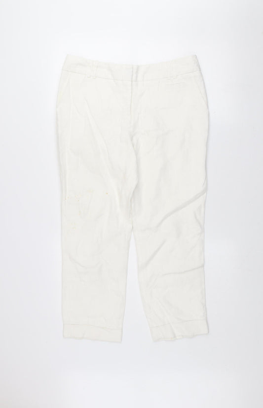 Next Womens White Linen Cropped Trousers Size 12 Regular