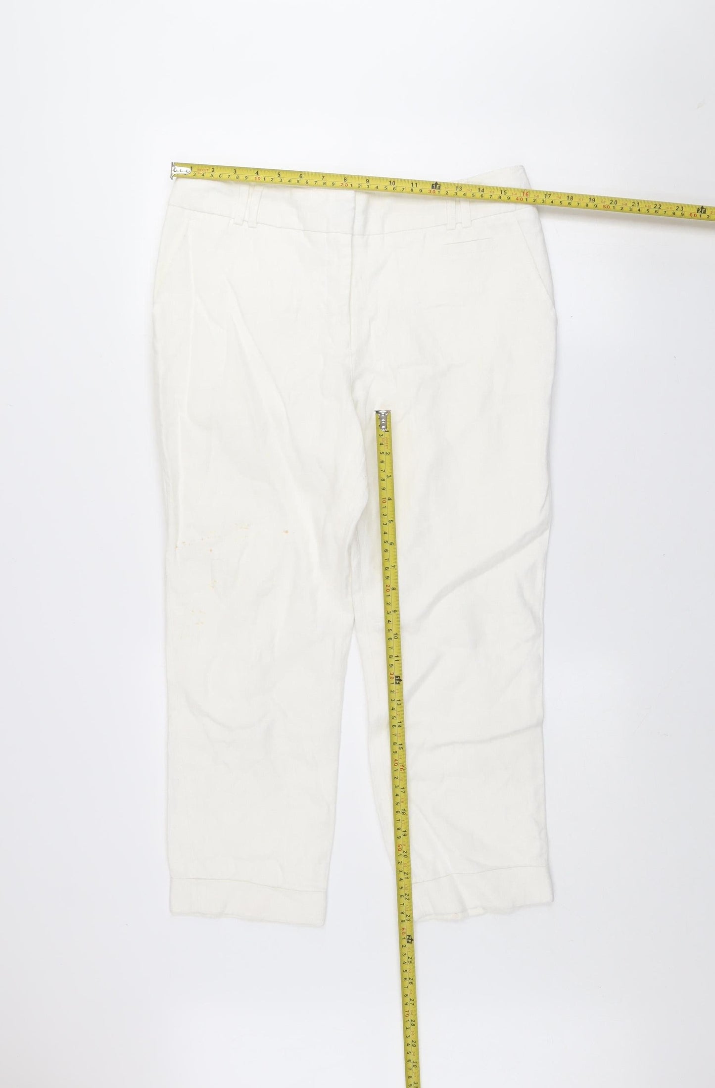 Next Womens White Linen Cropped Trousers Size 12 Regular