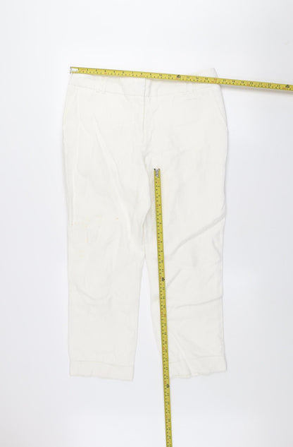 Next Womens White Linen Cropped Trousers Size 12 Regular