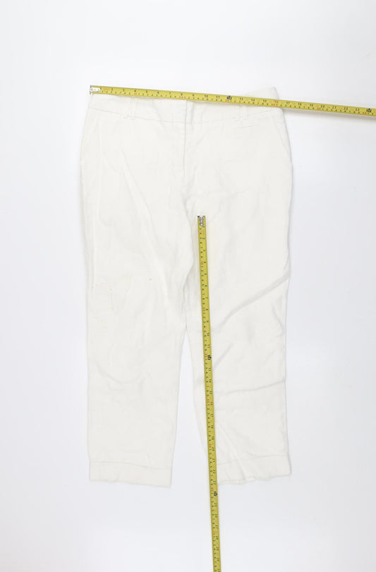 Next Womens White Linen Cropped Trousers Size 12 Regular