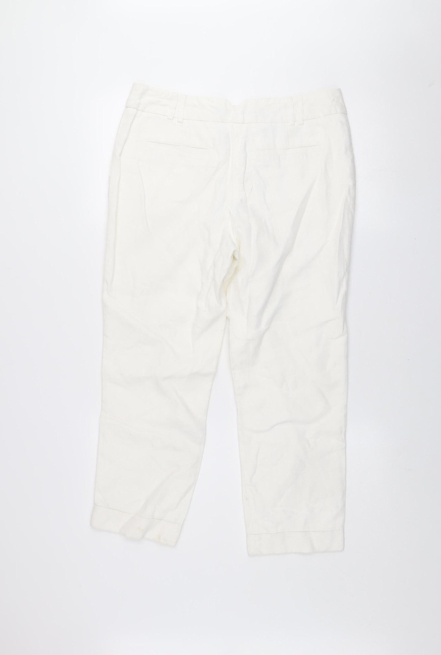 Next Womens White Linen Cropped Trousers Size 12 Regular