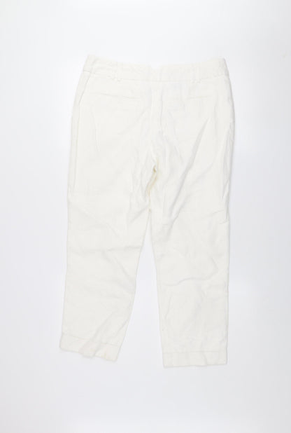 Next Womens White Linen Cropped Trousers Size 12 Regular