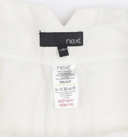 Next Womens White Linen Cropped Trousers Size 12 Regular