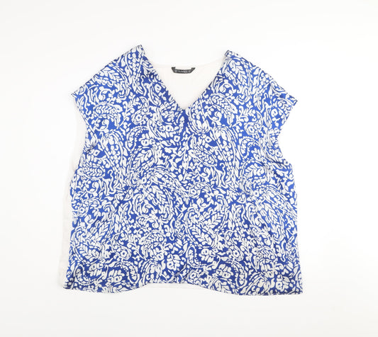 Dunnes Women Blue Floral Sleeveless Blouse XXL V-Neck Lightweight Top