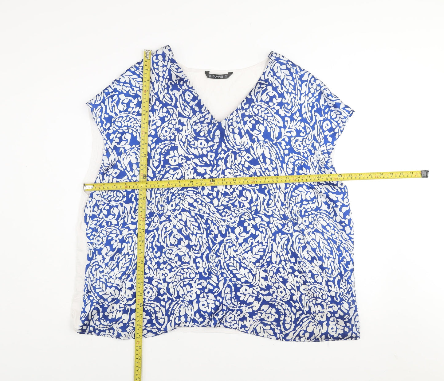 Dunnes Women Blue Floral Sleeveless Blouse XXL V-Neck Lightweight Top