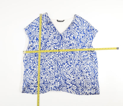 Dunnes Women Blue Floral Sleeveless Blouse XXL V-Neck Lightweight Top