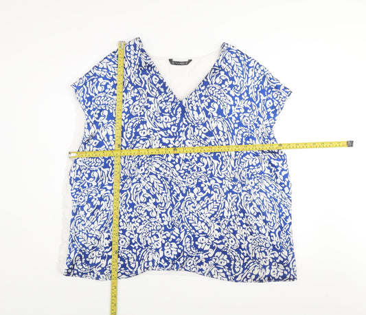 Dunnes Women Blue Floral Sleeveless Blouse XXL V-Neck Lightweight Top