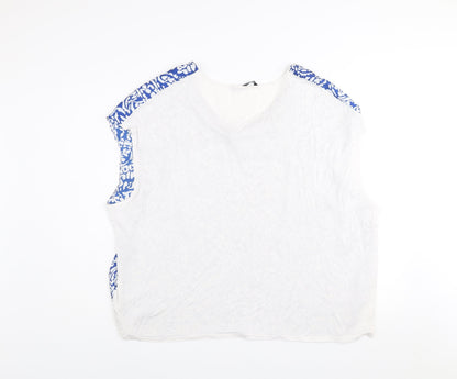 Dunnes Women Blue Floral Sleeveless Blouse XXL V-Neck Lightweight Top