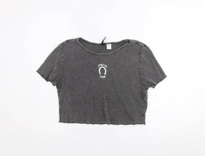 Womens UK Size L H&M Grey Cropped T-Shirt