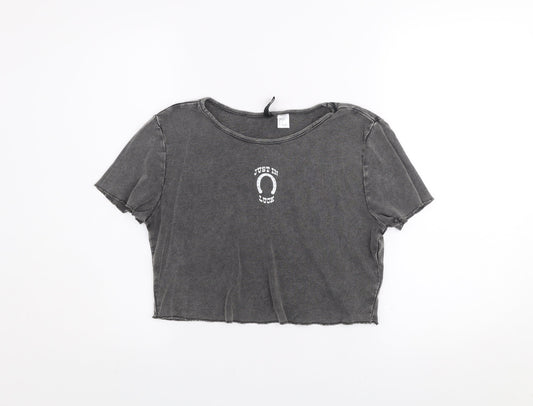 Womens UK Size L H&M Grey Cropped T-Shirt