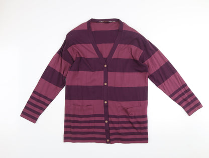 Kaleidoscope Men's Purple Striped Cotton Cardigan M