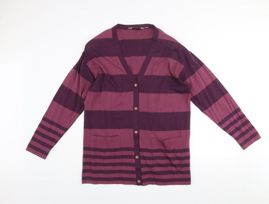 Kaleidoscope Men's Purple Striped Cotton Cardigan M