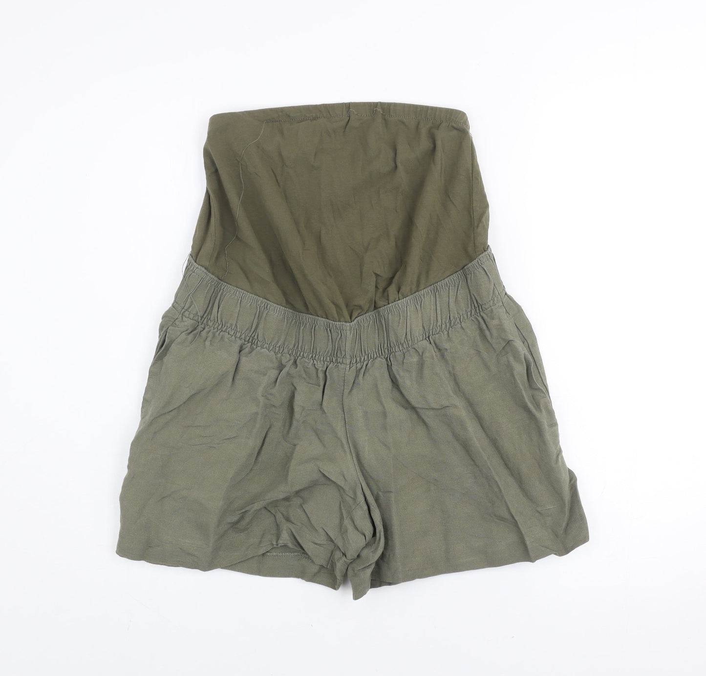H&M Women Green Maternity Linen Blend High Rise Shorts Size S