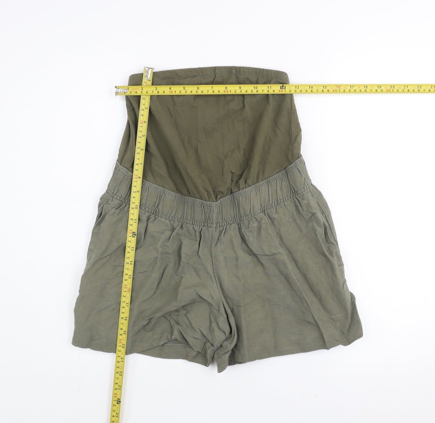 H&M Women Green Maternity Linen Blend High Rise Shorts Size S