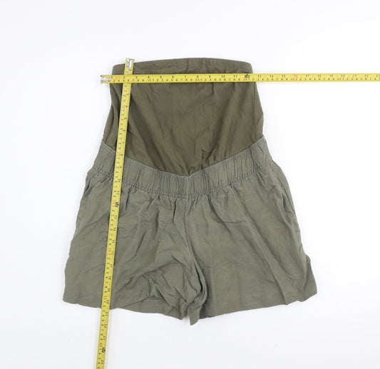 H&M Women Green Maternity Linen Blend High Rise Shorts Size S