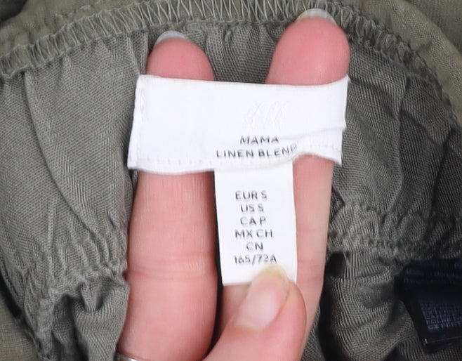 H&M Women Green Maternity Linen Blend High Rise Shorts Size S