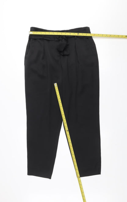 River Island Womens Black Paperbag Trousers Size 12 Belted Crepe