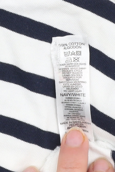 Dunnes Women Navy White Striped Cotton Pullover Sweatshirt M