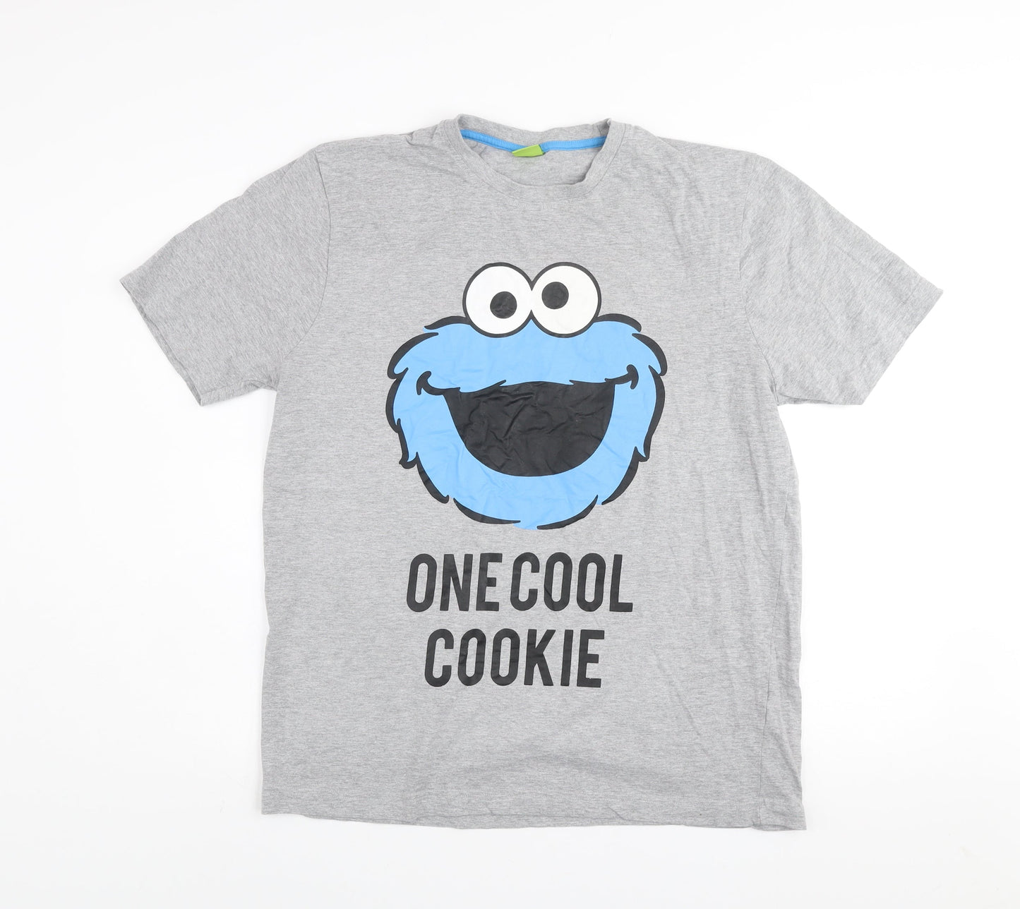 Sesame Street Men's Grey Large Short Sleeve Graphic Cookie Monster T-Shirt