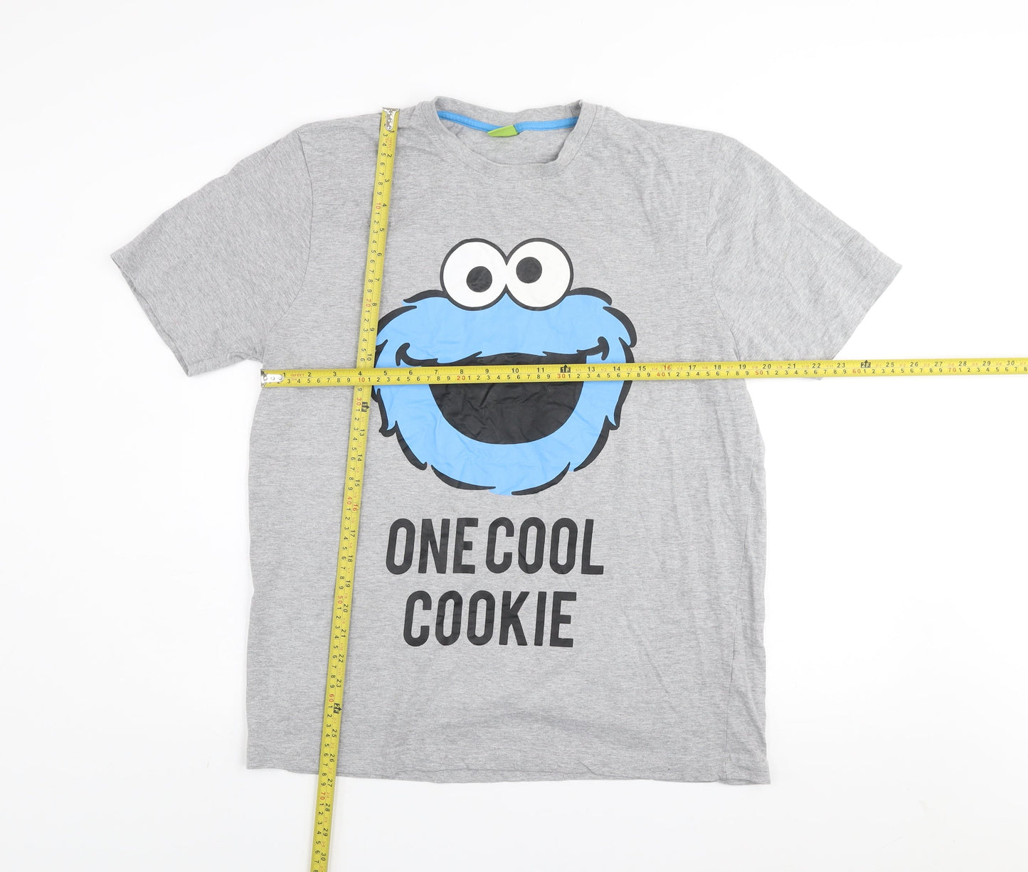 Sesame Street Men's Grey Large Short Sleeve Graphic Cookie Monster T-Shirt