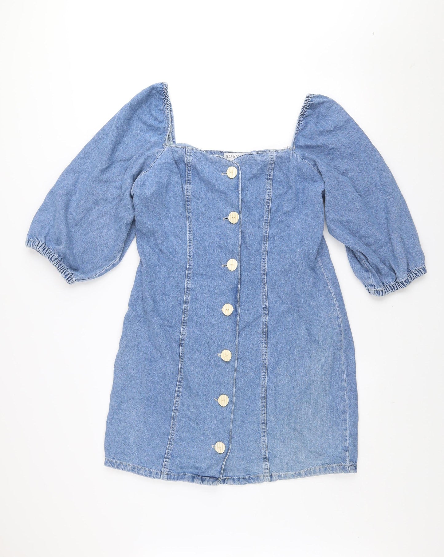 Denim Co Women Blue Size 16 Shirt Dress 3/4 Sleeve Cotton