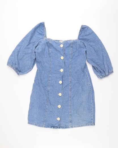 Denim Co Women Blue Size 16 Shirt Dress 3/4 Sleeve Cotton