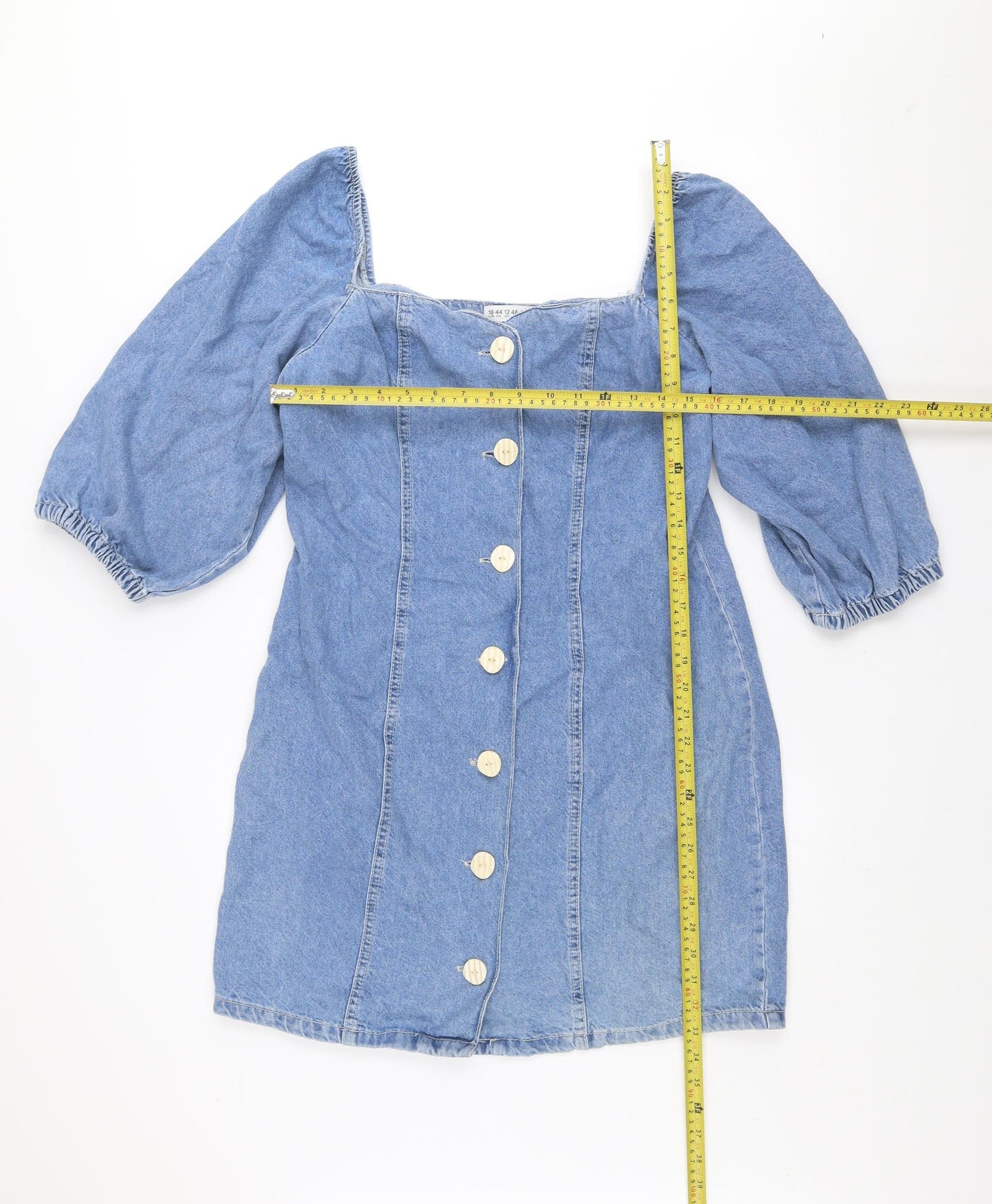Denim Co Women Blue Size 16 Shirt Dress 3/4 Sleeve Cotton