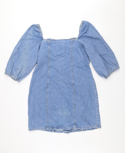 Denim Co Women Blue Size 16 Shirt Dress 3/4 Sleeve Cotton