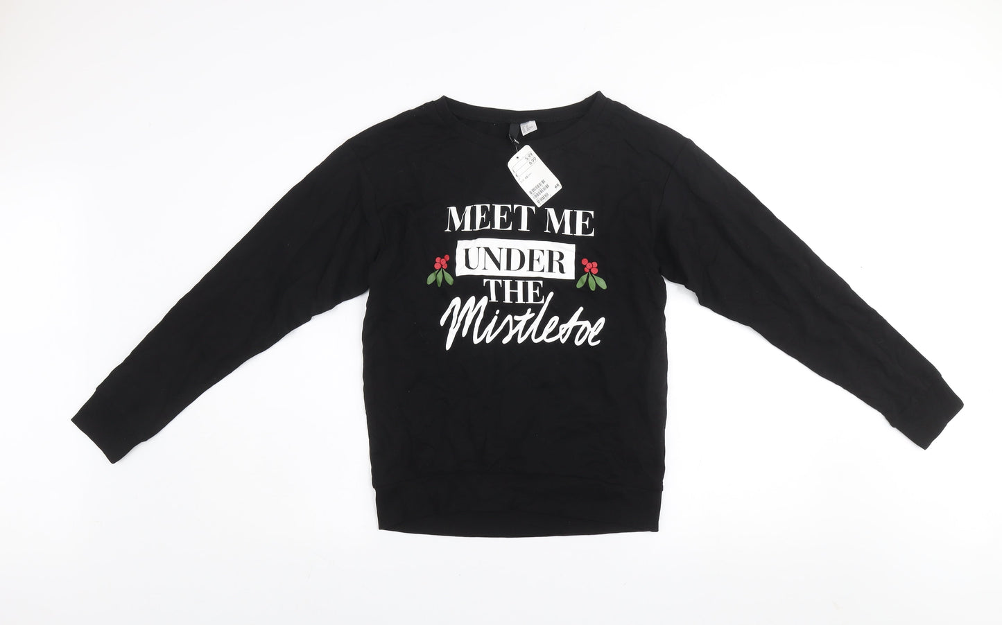 H&M Divided Womens Black Christmas Sweatshirt XS Cotton