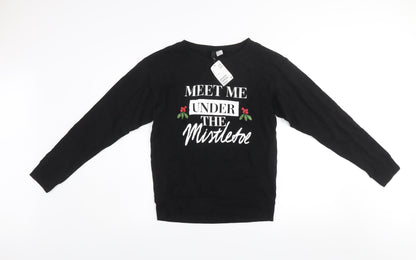 H&M Divided Womens Black Christmas Sweatshirt XS Cotton