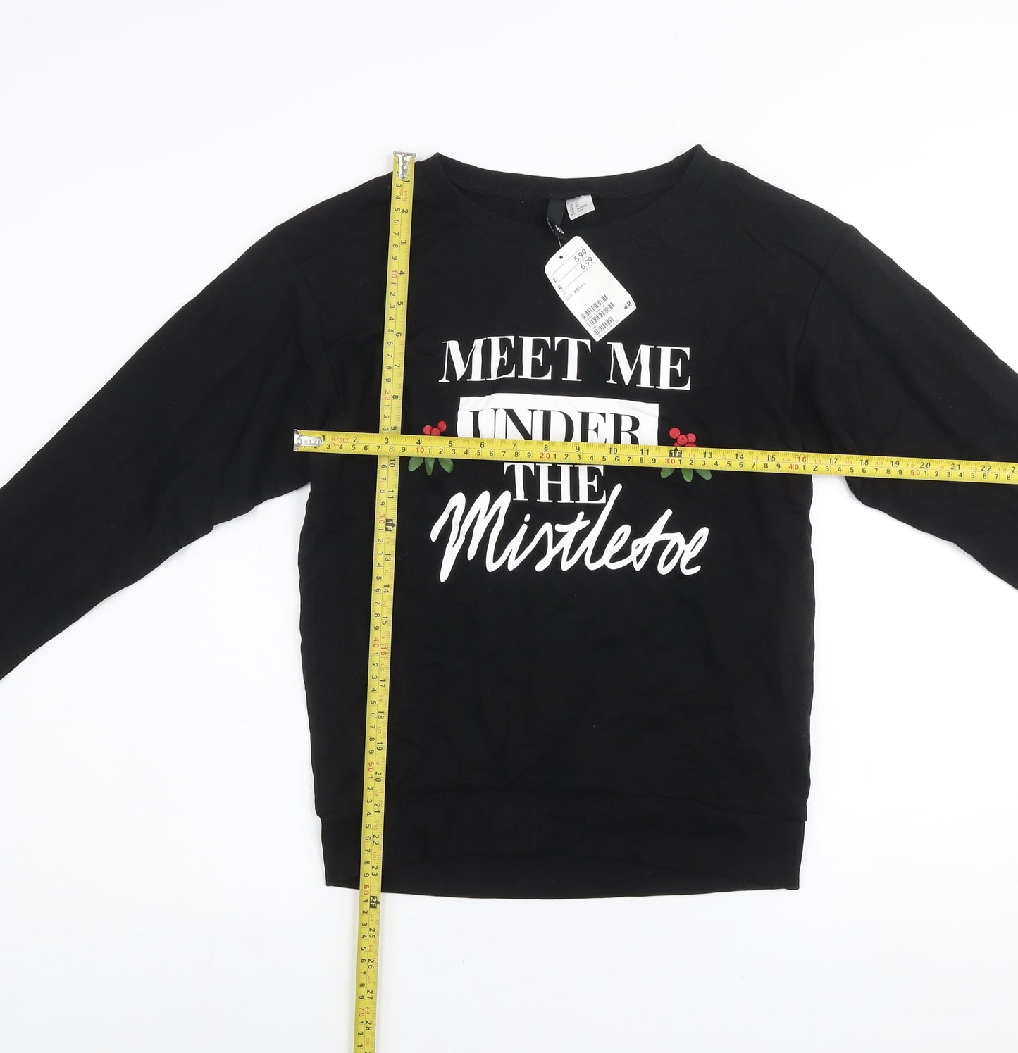 H&M Divided Womens Black Christmas Sweatshirt XS Cotton