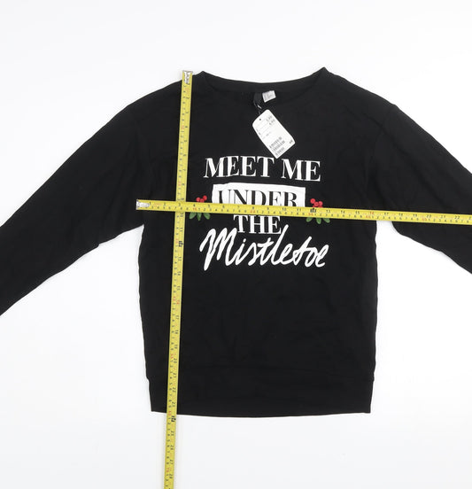 H&M Divided Womens Black Christmas Sweatshirt XS Cotton