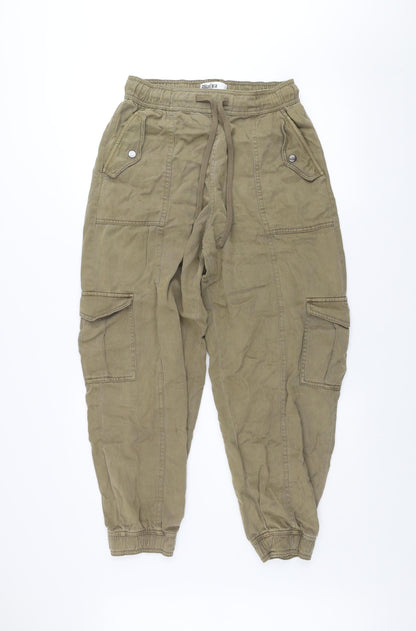 Primark Women Green Cargo Trousers Size 10-12 Lyocell Cotton
