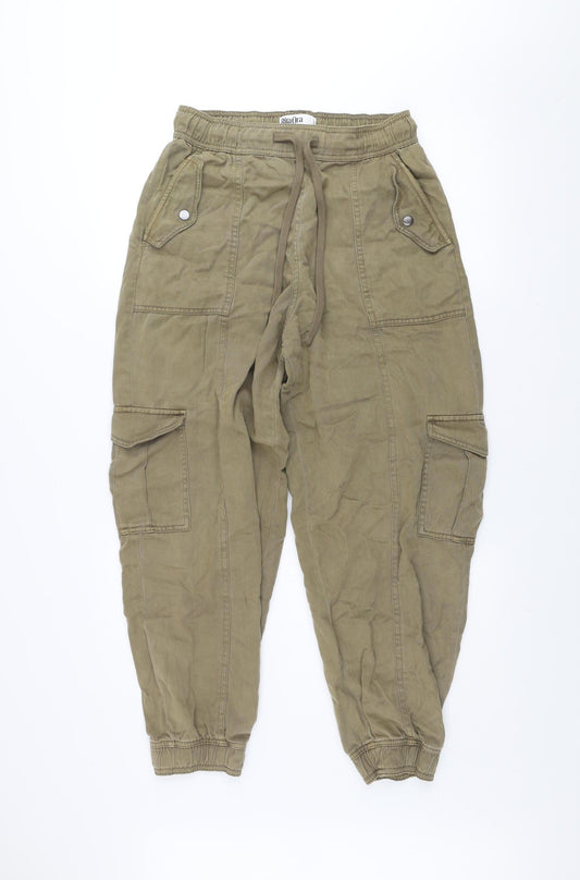 Primark Women Green Cargo Trousers Size 10-12 Lyocell Cotton