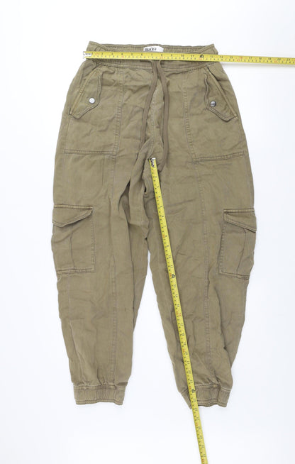 Primark Women Green Cargo Trousers Size 10-12 Lyocell Cotton
