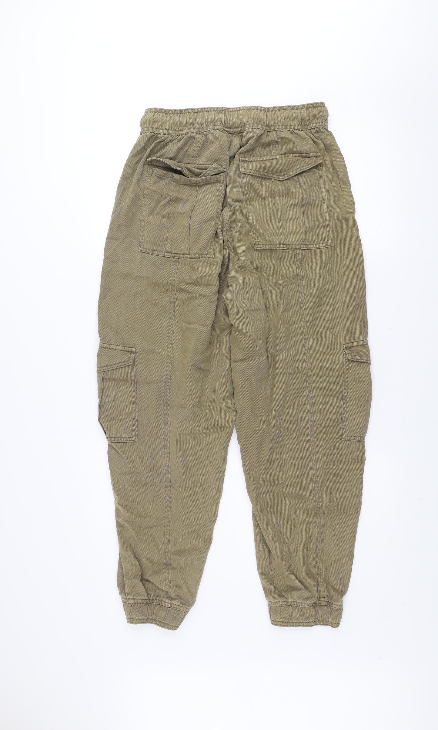 Primark Women Green Cargo Trousers Size 10-12 Lyocell Cotton