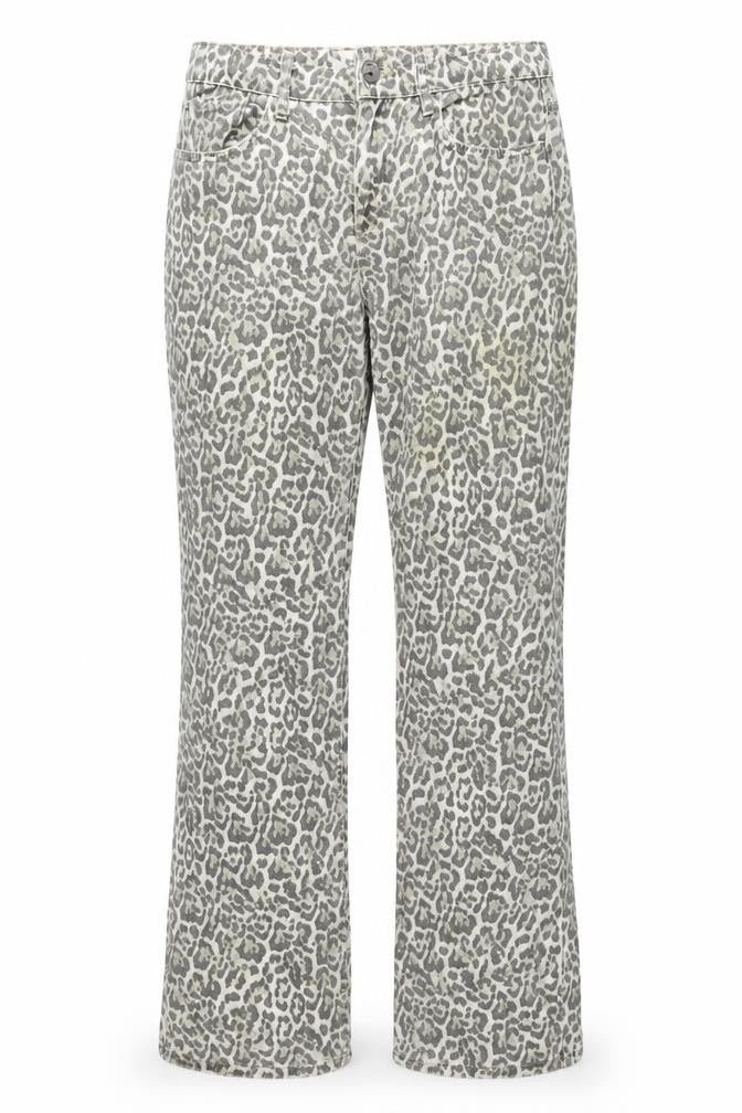 Front view of Stradivarius Teen Grey Animal Print Straight Jeans, size 14, Cotton