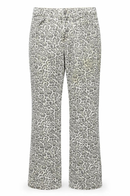 Front view of Stradivarius Teen Grey Animal Print Straight Jeans, size 14, Cotton